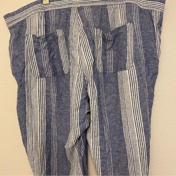 OLD NAVY Linen coastal blue Stripe Wide Leg hi rise pull on palazzo pant XXL - Picture 9 of 13